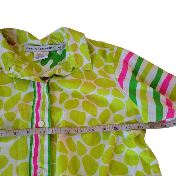 GRETCHEN SCOTT Boyfriend Shirt Art To Wear Stripes Leaves M Cotton Dopaminecore - Picture 7 of 15